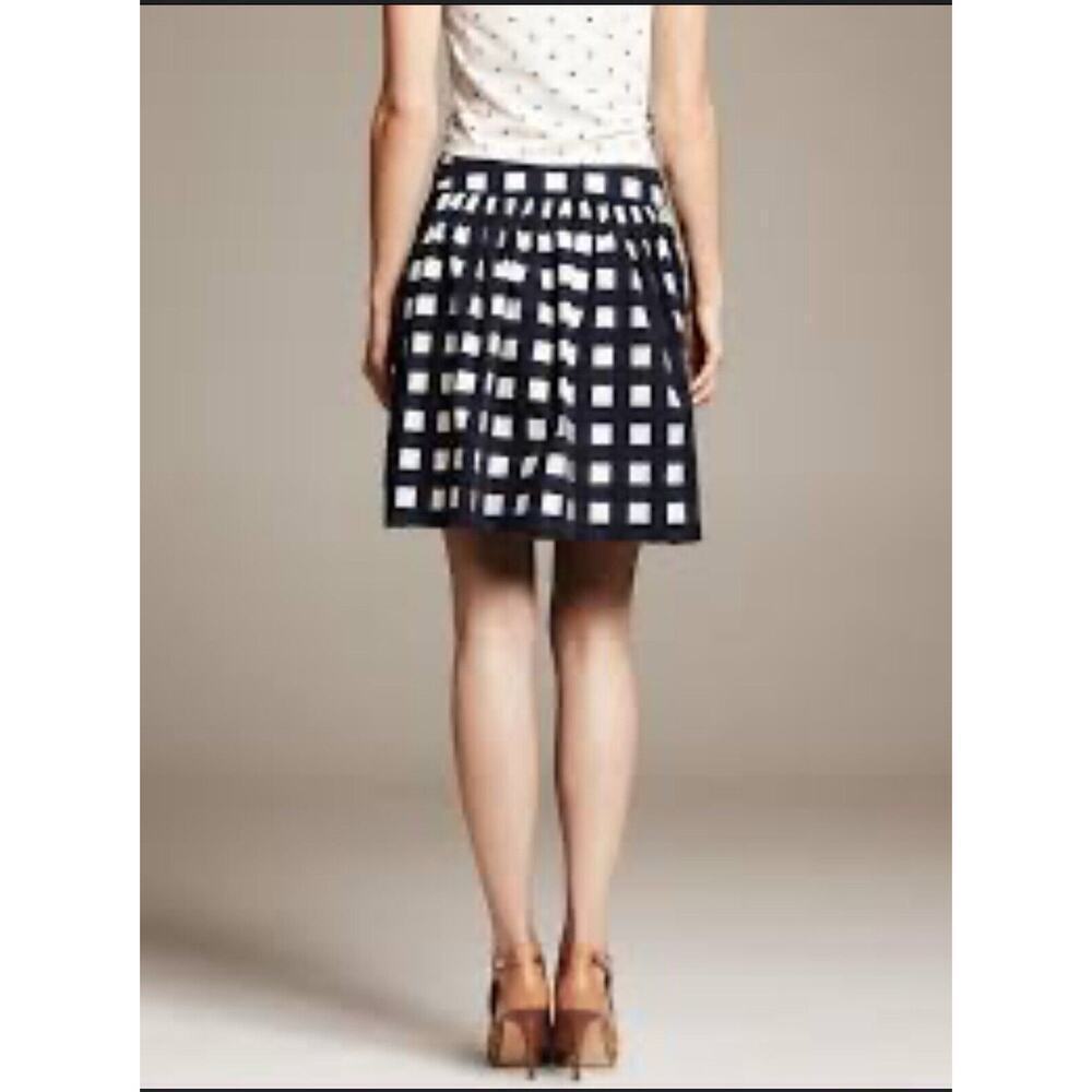 Banana Republic Navy Blue Gingham Check Full Knee Length Skirt Pockets Size 10